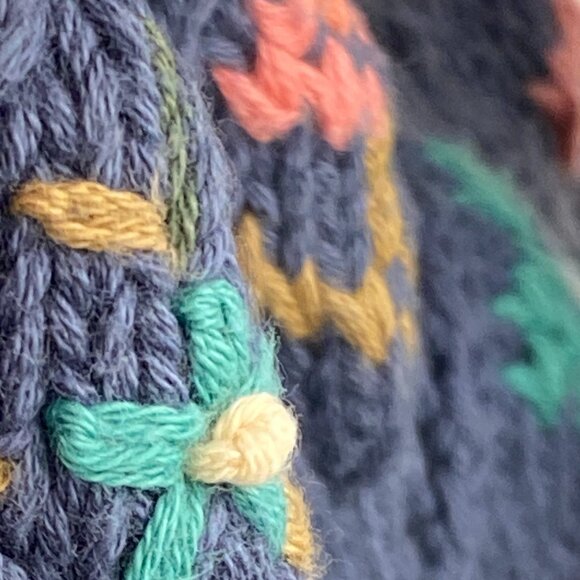 Vintage Laura Ashley Sz L Blue Sweater Cotton Cable Knit & Embroidery Oversized - Picture 11 of 15